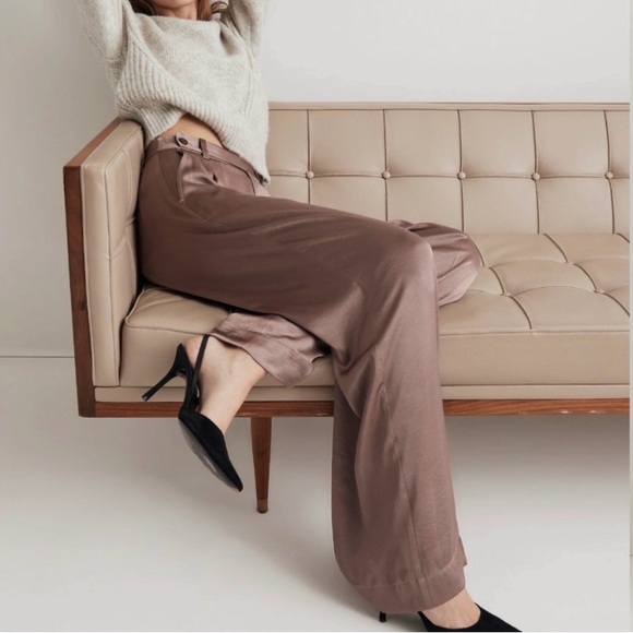 Madewell Pants - NWT MADEWELL The Harlow Wide-Leg Pant in Satin Iced Mocha Size 10